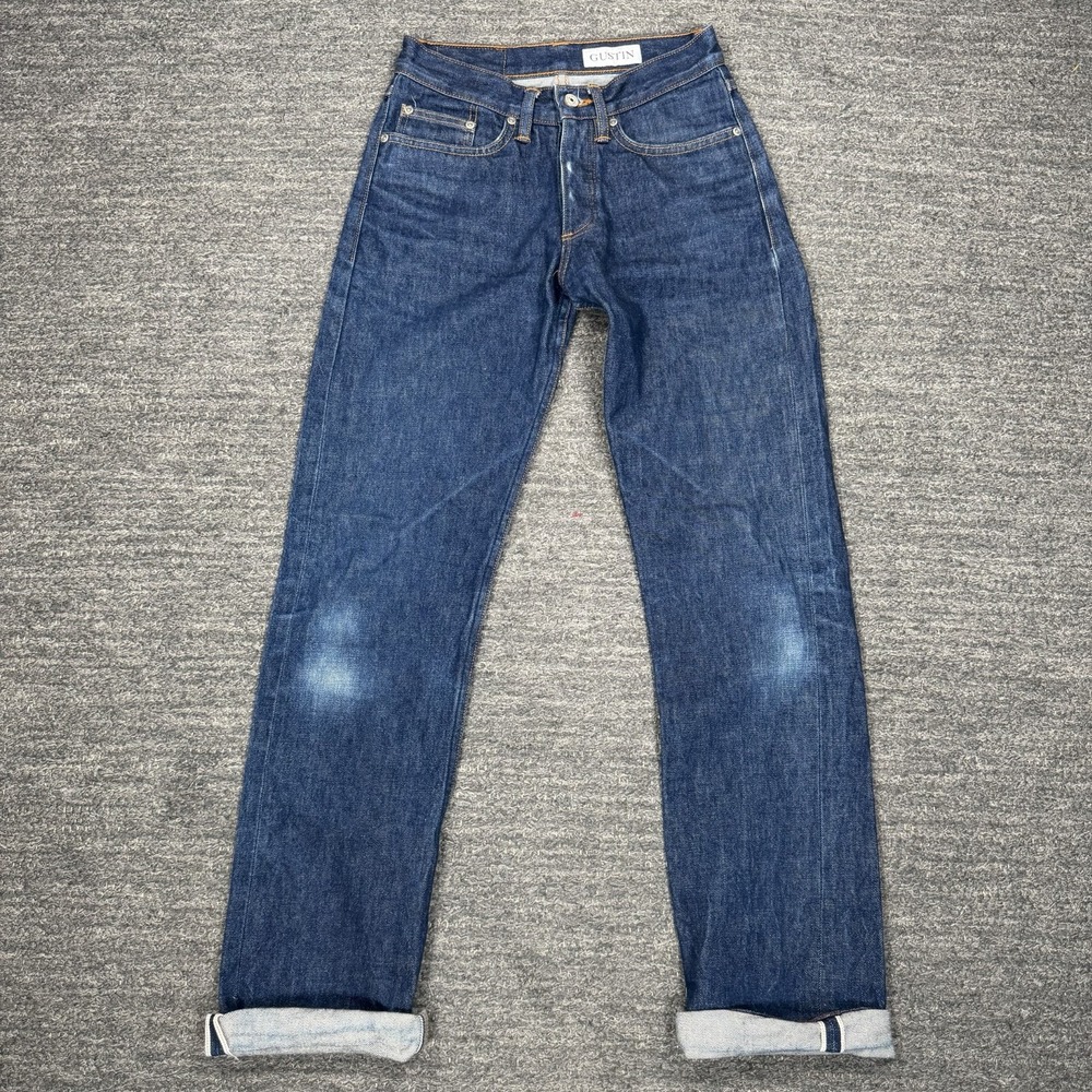 Gustin California Straight Selvedge Jeans Men 27X32  Denim Button Fly Hipster